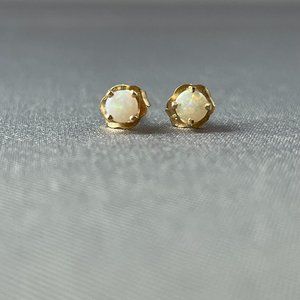 Opal Earrings - Tiny Studs Set in Gold